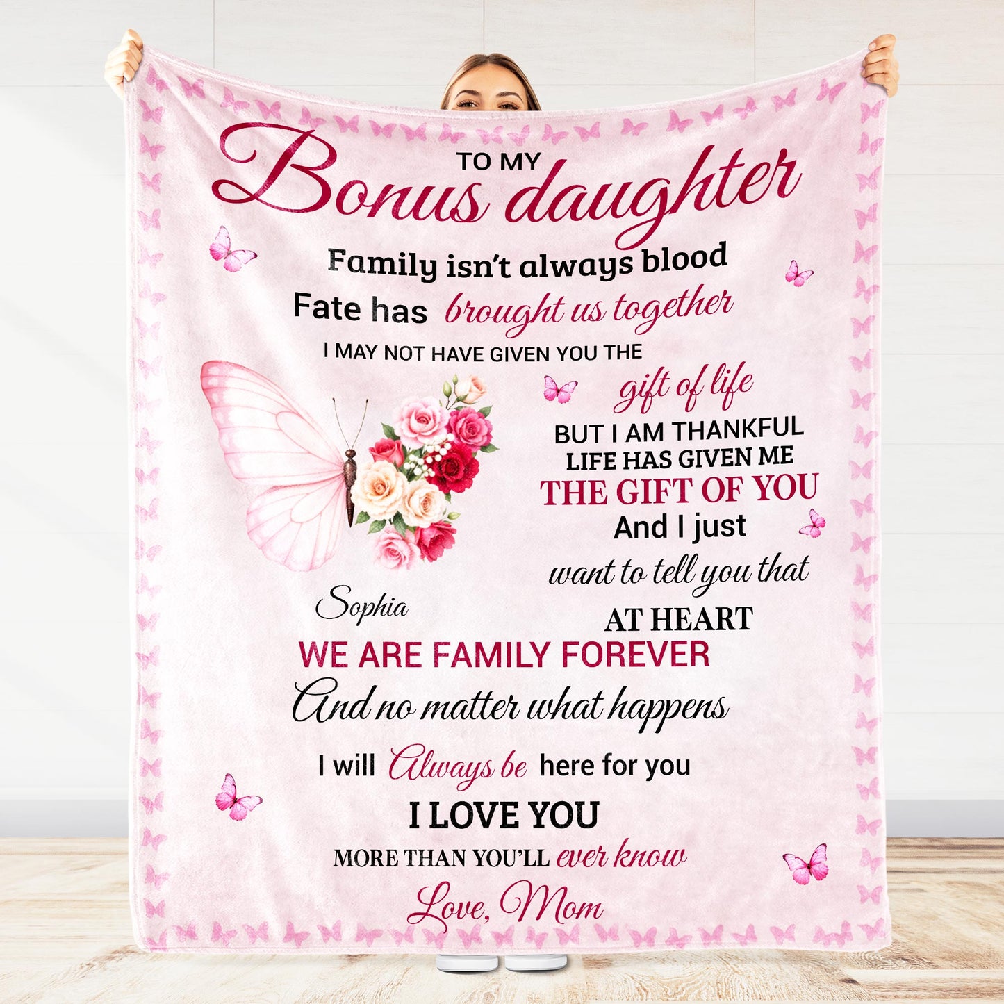 To My Bonus Daughter, Butterfly And Flower Design