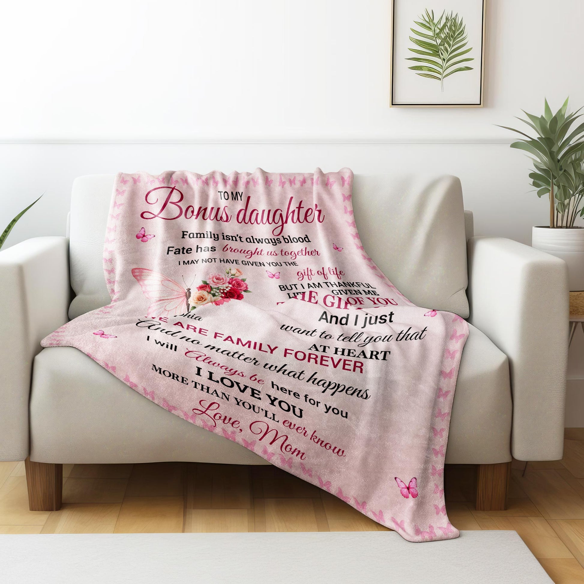 To My Bonus Daughter, Butterfly And Flower Design