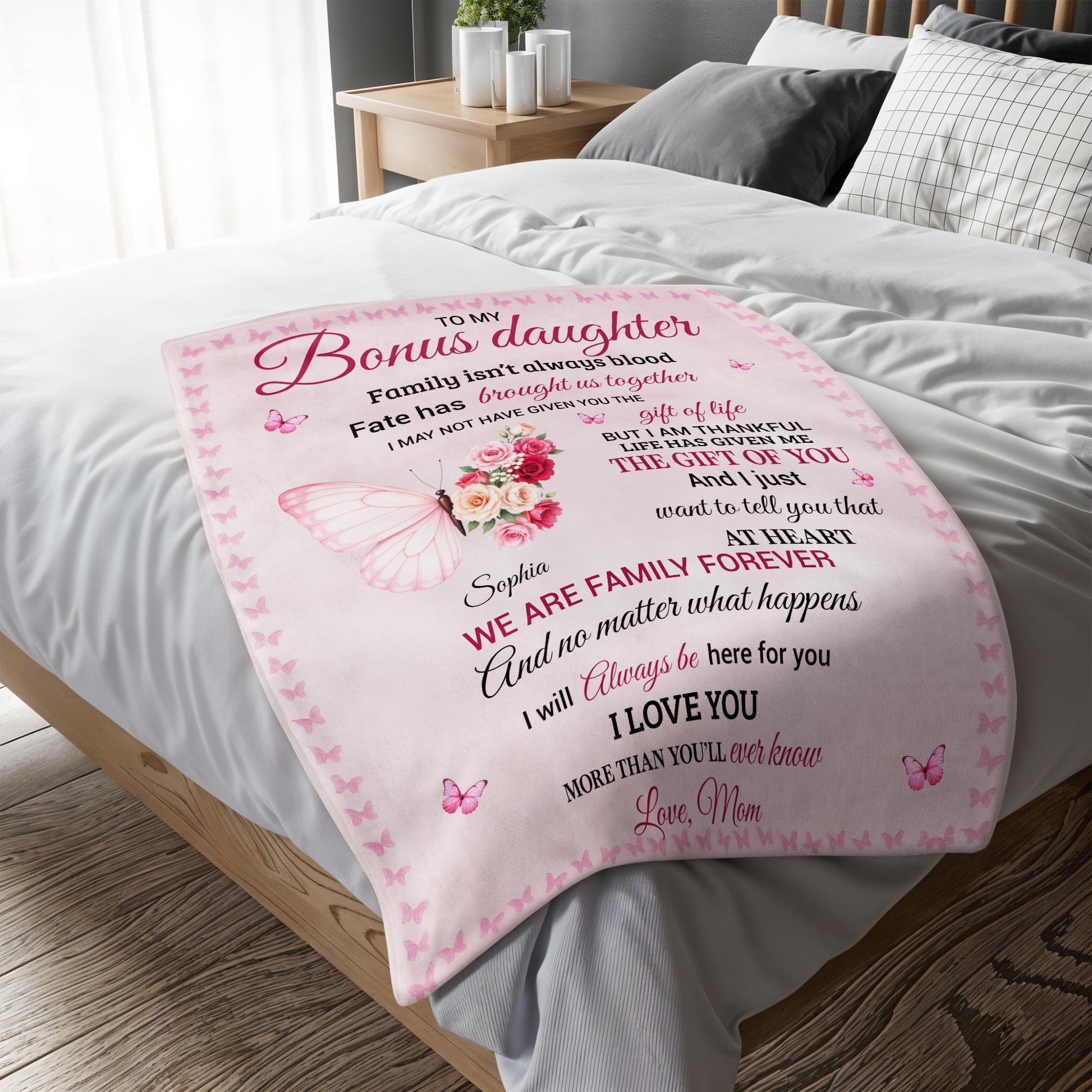 To My Bonus Daughter, Butterfly And Flower Design