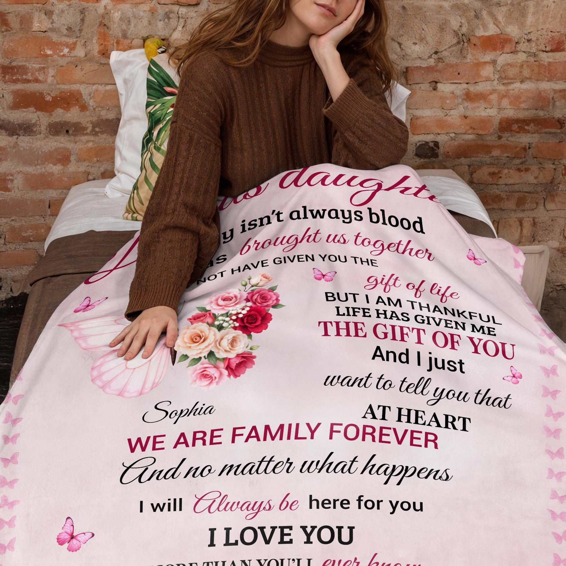 To My Bonus Daughter, Butterfly And Flower Design