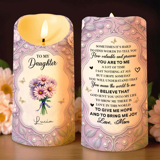 To My Daughter, Candle With Flowers And Hearts