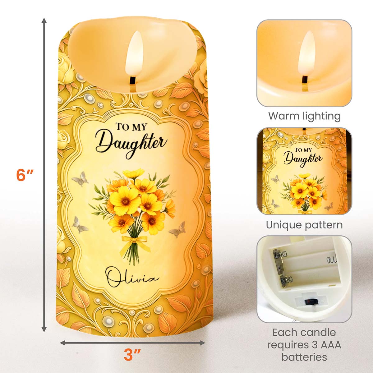 To My Daughter, Candle With Flowers And Hearts