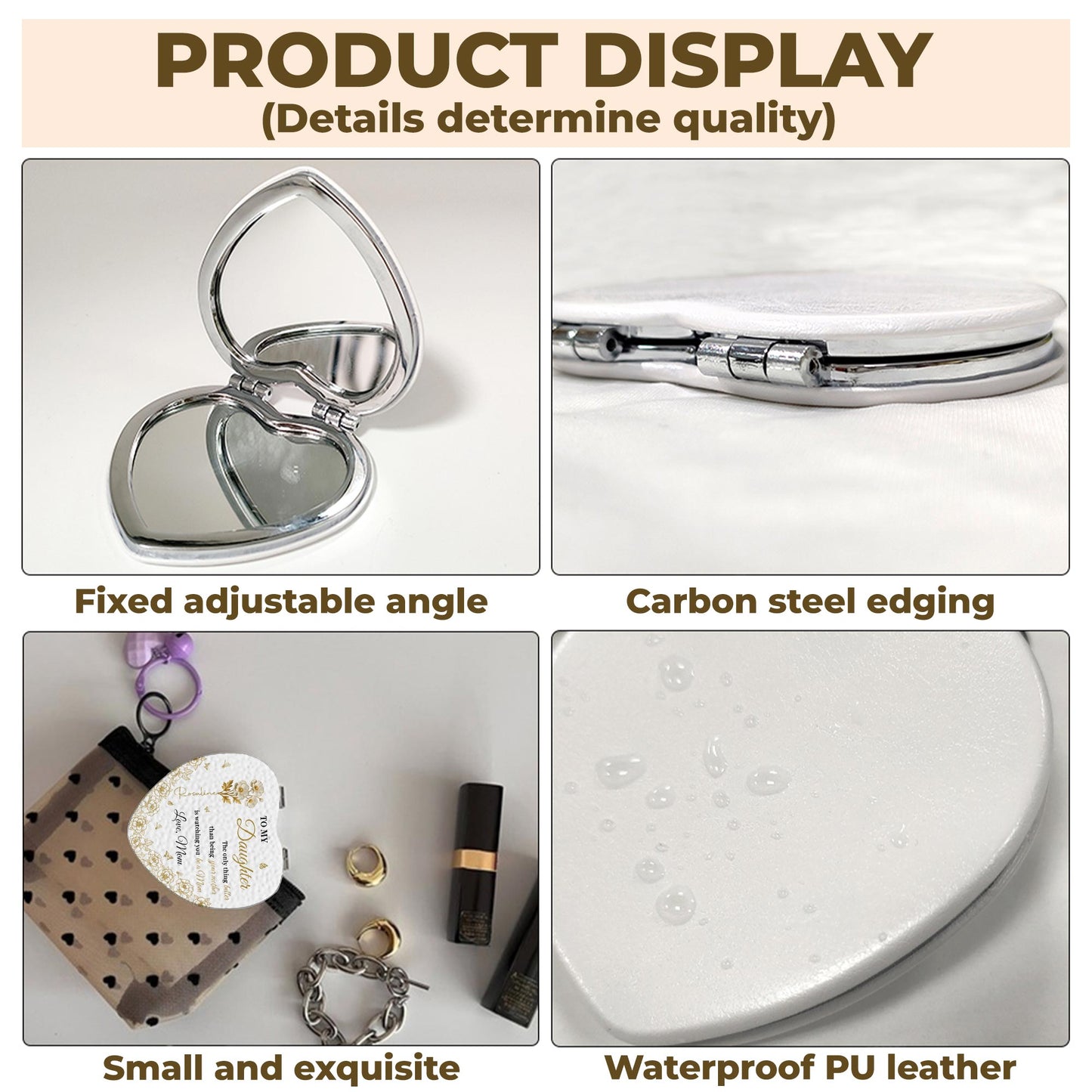 To My Daughter, Love From Mom, Butterflies And Flowers - Custom Heart Compact Mirror - DAU288_HCOM