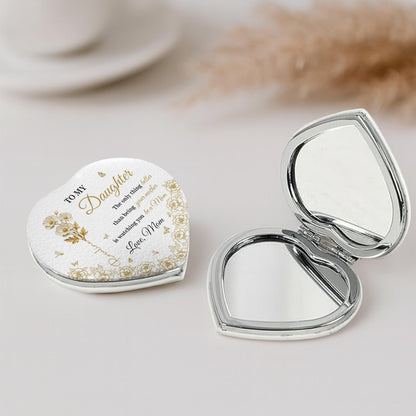 To My Daughter, Love From Mom, Butterflies And Flowers - Custom Heart Compact Mirror - DAU288_HCOM