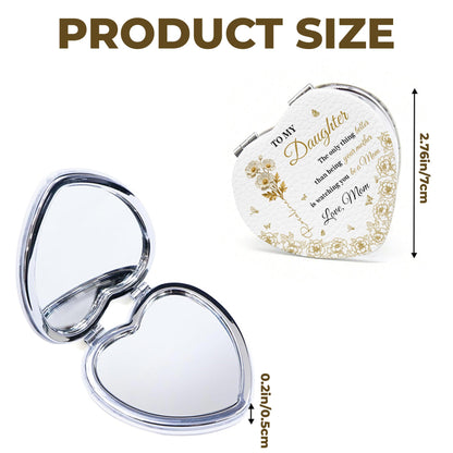 To My Daughter, Love From Mom, Butterflies And Flowers - Custom Heart Compact Mirror - DAU288_HCOM