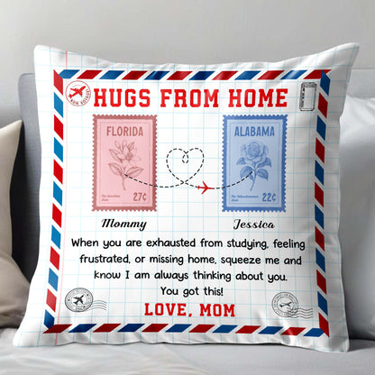 Hugs from Home, Love Message with Postage Stamps Design