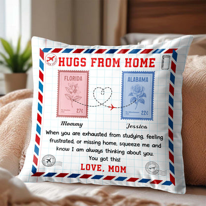 Hugs from Home, Love Message with Postage Stamps Design