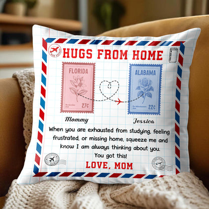 Hugs from Home, Love Message with Postage Stamps Design