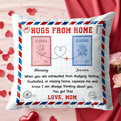 Hugs from Home, Love Message with Postage Stamps Design