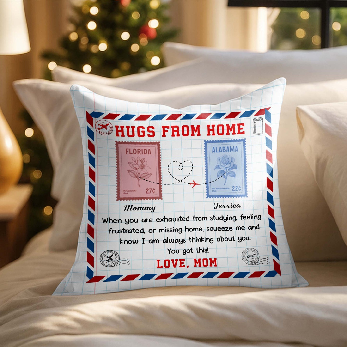 Hugs from Home, Love Message with Postage Stamps Design