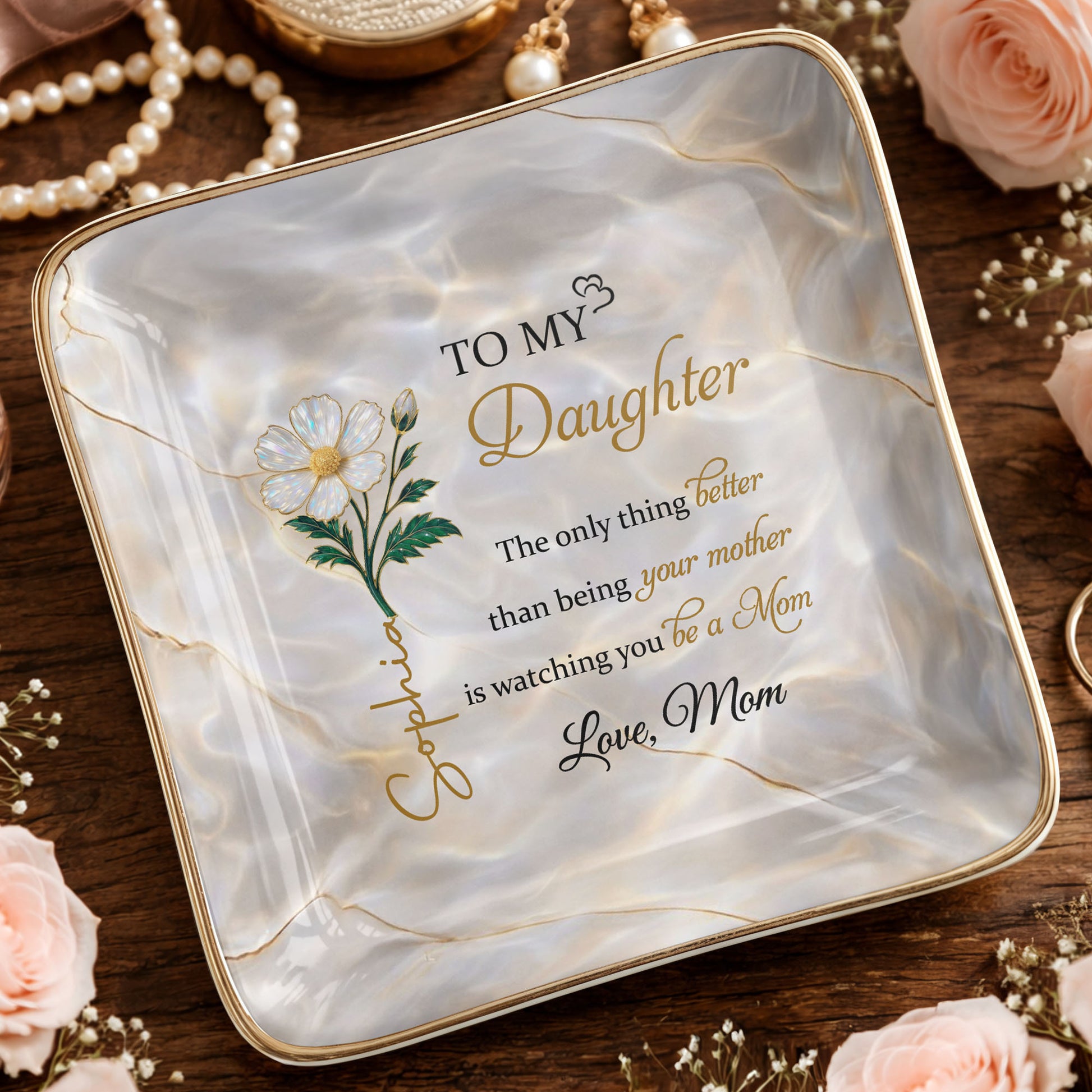 To My Daughter, Flower Design Jewelry Dish