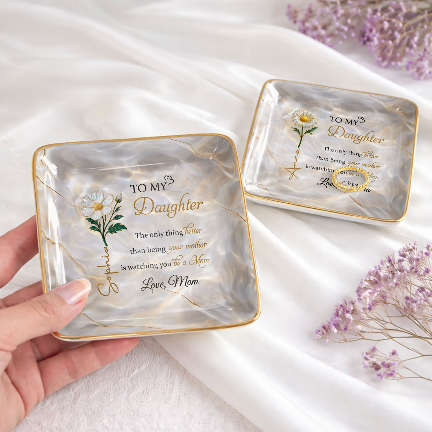 To My Daughter, Flower Design Jewelry Dish