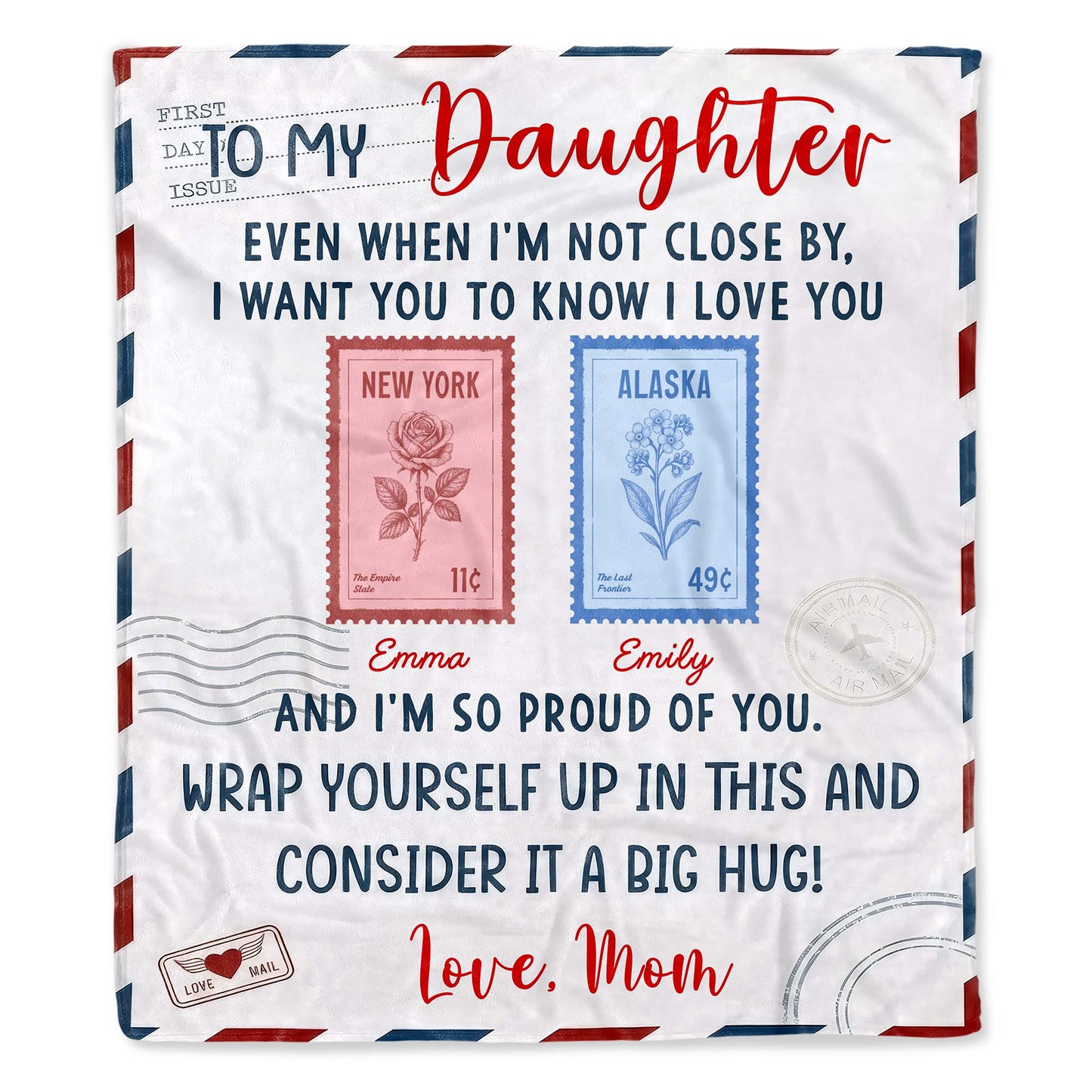 To My Daughter, Love and Postal Stamps Design