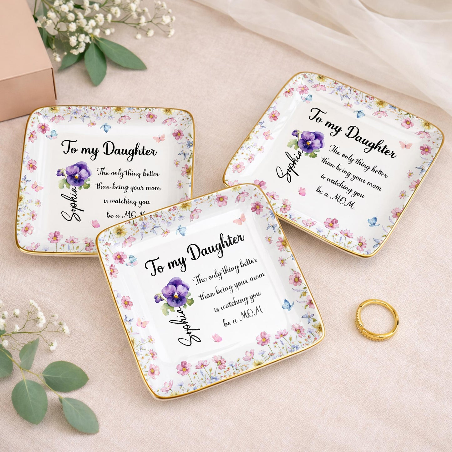 To My Daughter, Flowers And Butterflies Ceramic Dish