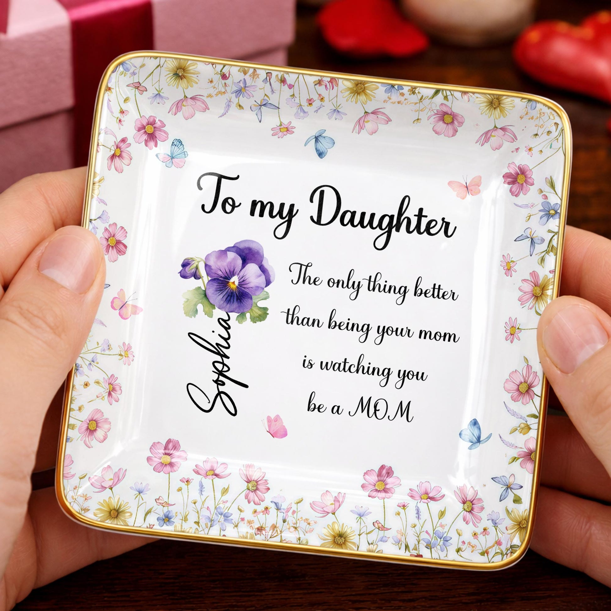 To My Daughter, Flowers And Butterflies Ceramic Dish