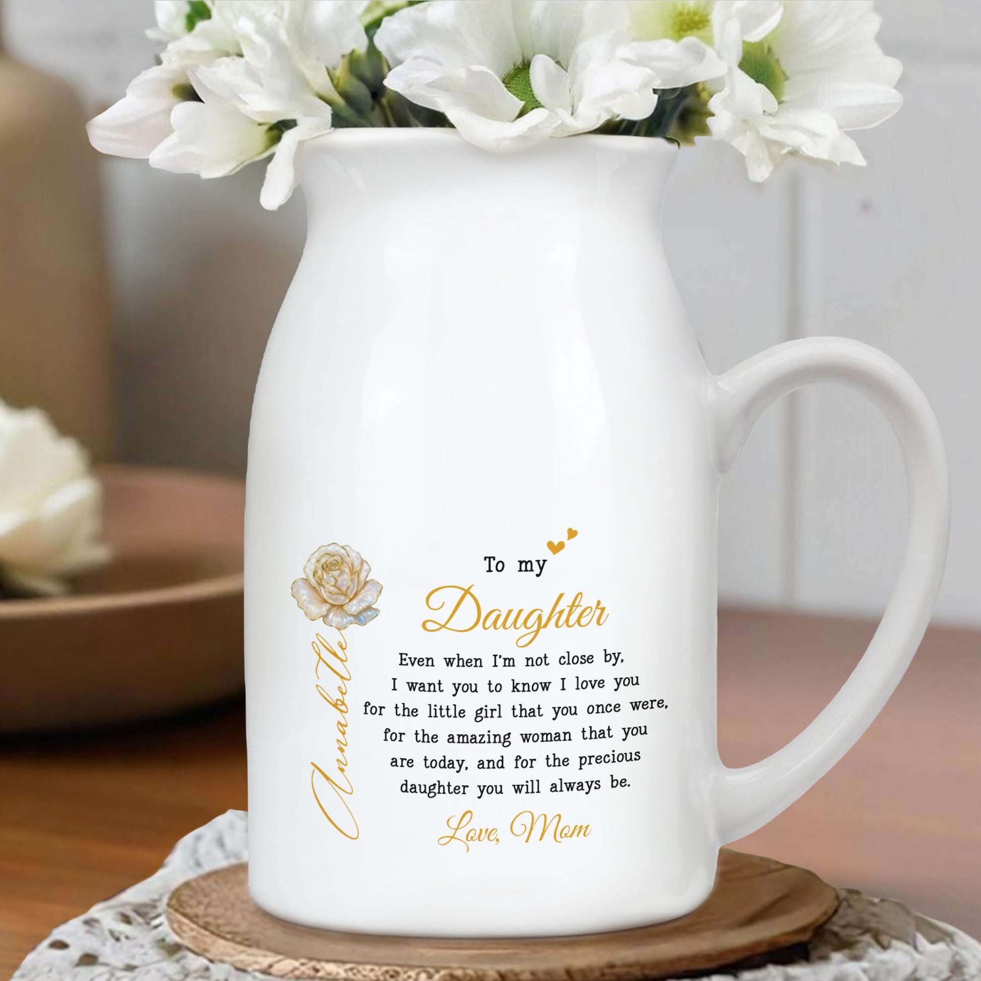 To My Daughter, Love From Mom, Featuring A Rose And Heart