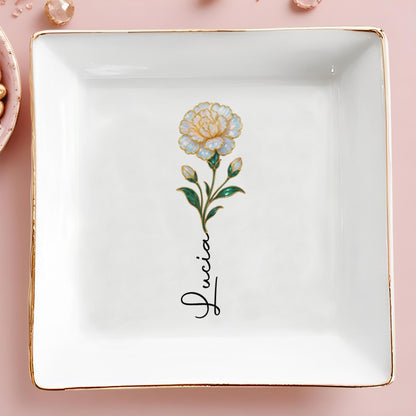 Elegant Square Ceramic Dish With Single Flower Design