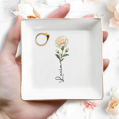 Elegant Square Ceramic Dish With Single Flower Design