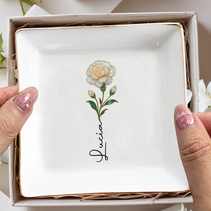Elegant Square Ceramic Dish With Single Flower Design
