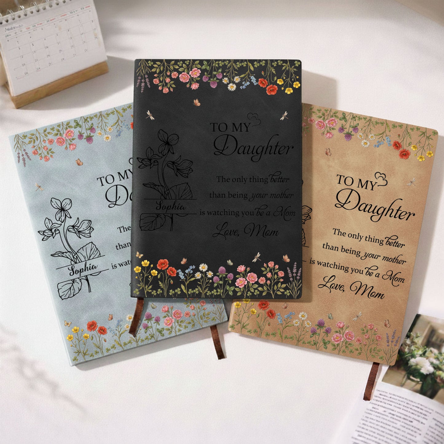 To My Daughter Only Thing Better Watching You Be A Mom Wildflowers - Personalized Leather Journal - DAU314_LEJO