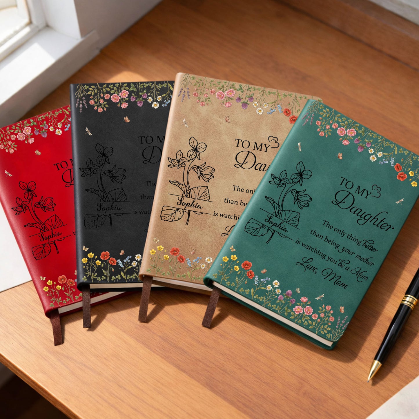 To My Daughter Only Thing Better Watching You Be A Mom Wildflowers - Personalized Leather Journal - DAU314_LEJO