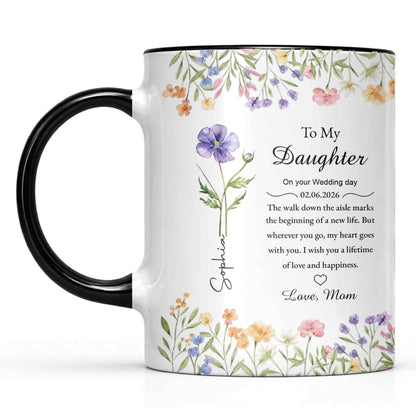 To My Daughter On Your Wedding Day Purple Flower Heart Design - Personalized Custom Accent Mug - DAU322_AMUG