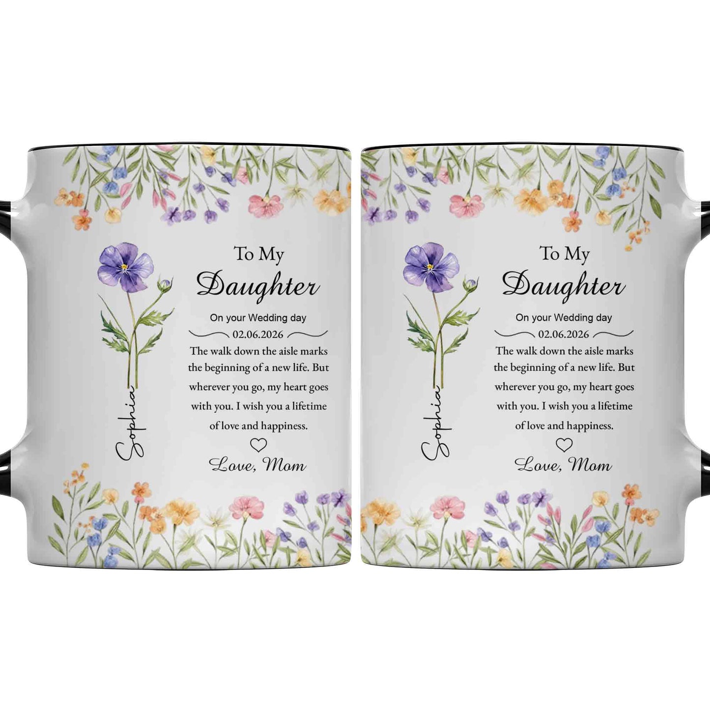 To My Daughter On Your Wedding Day Purple Flower Heart Design - Personalized Custom Accent Mug - DAU322_AMUG