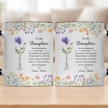 To My Daughter On Your Wedding Day Purple Flower Heart Design - Personalized Custom Accent Mug - DAU322_AMUG