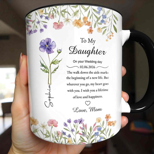 To My Daughter On Your Wedding Day Purple Flower Heart Design - Personalized Custom Accent Mug - DAU322_AMUG