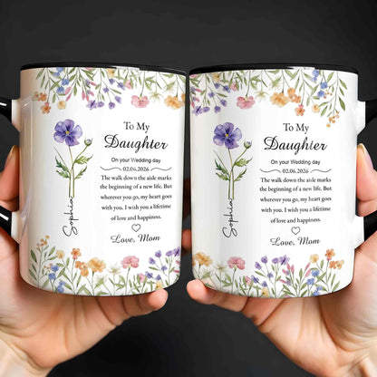 To My Daughter On Your Wedding Day Purple Flower Heart Design - Personalized Custom Accent Mug - DAU322_AMUG