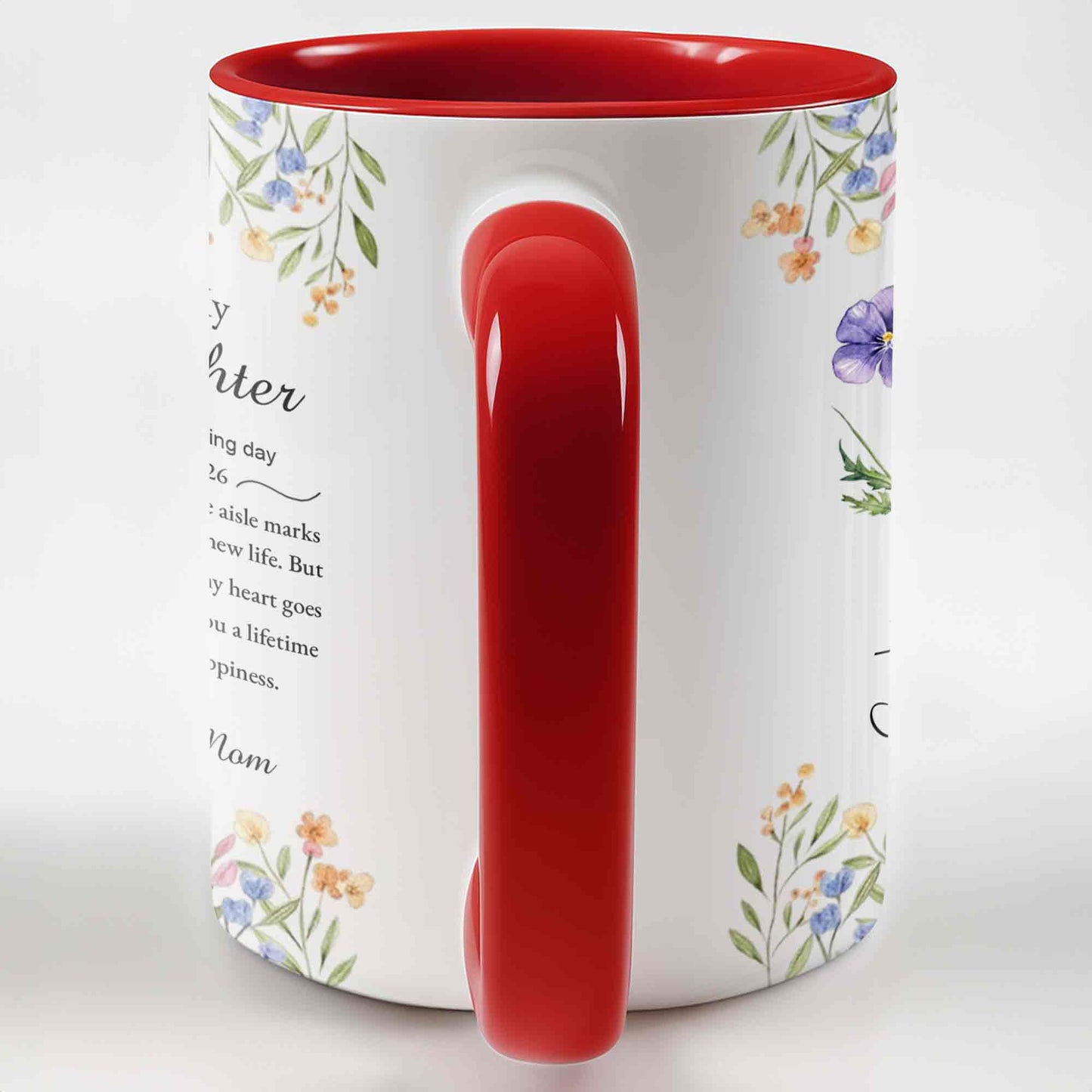 To My Daughter On Your Wedding Day Purple Flower Heart Design - Personalized Custom Accent Mug - DAU322_AMUG