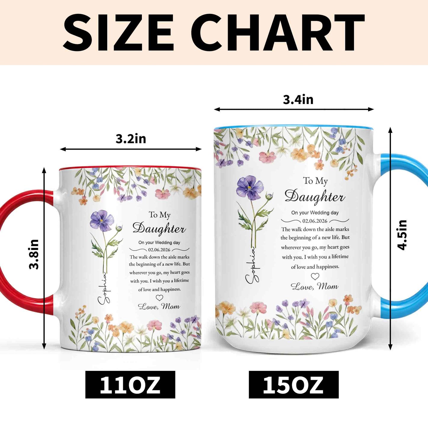 To My Daughter On Your Wedding Day Purple Flower Heart Design - Personalized Custom Accent Mug - DAU322_AMUG