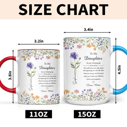 To My Daughter On Your Wedding Day Purple Flower Heart Design - Personalized Custom Accent Mug - DAU322_AMUG