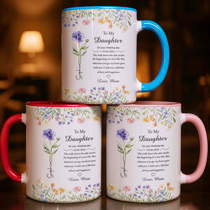 To My Daughter On Your Wedding Day Purple Flower Heart Design - Personalized Custom Accent Mug - DAU322_AMUG
