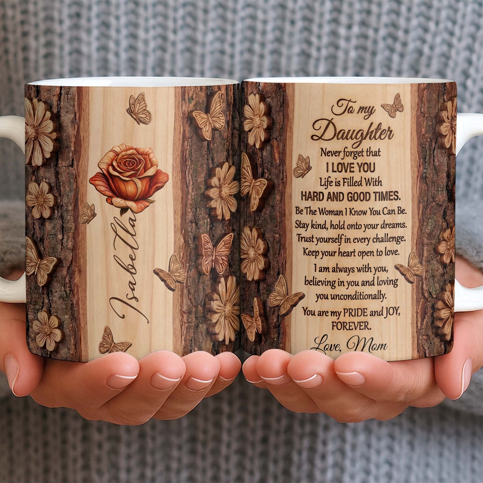 A Beautiful Rose In Full Bloom With Butterflies And Wood Texture