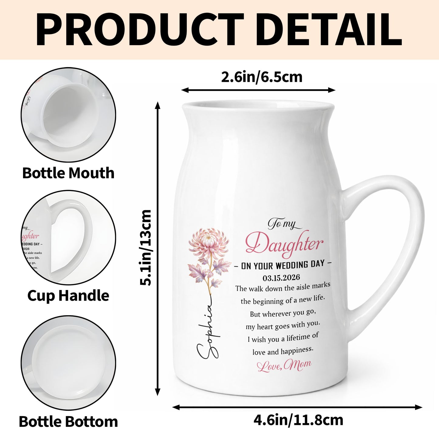 To My Daughter On Your Wedding Day Birth Month Flower - Personalized Ceramic Flower Vase - DAU354_CEV