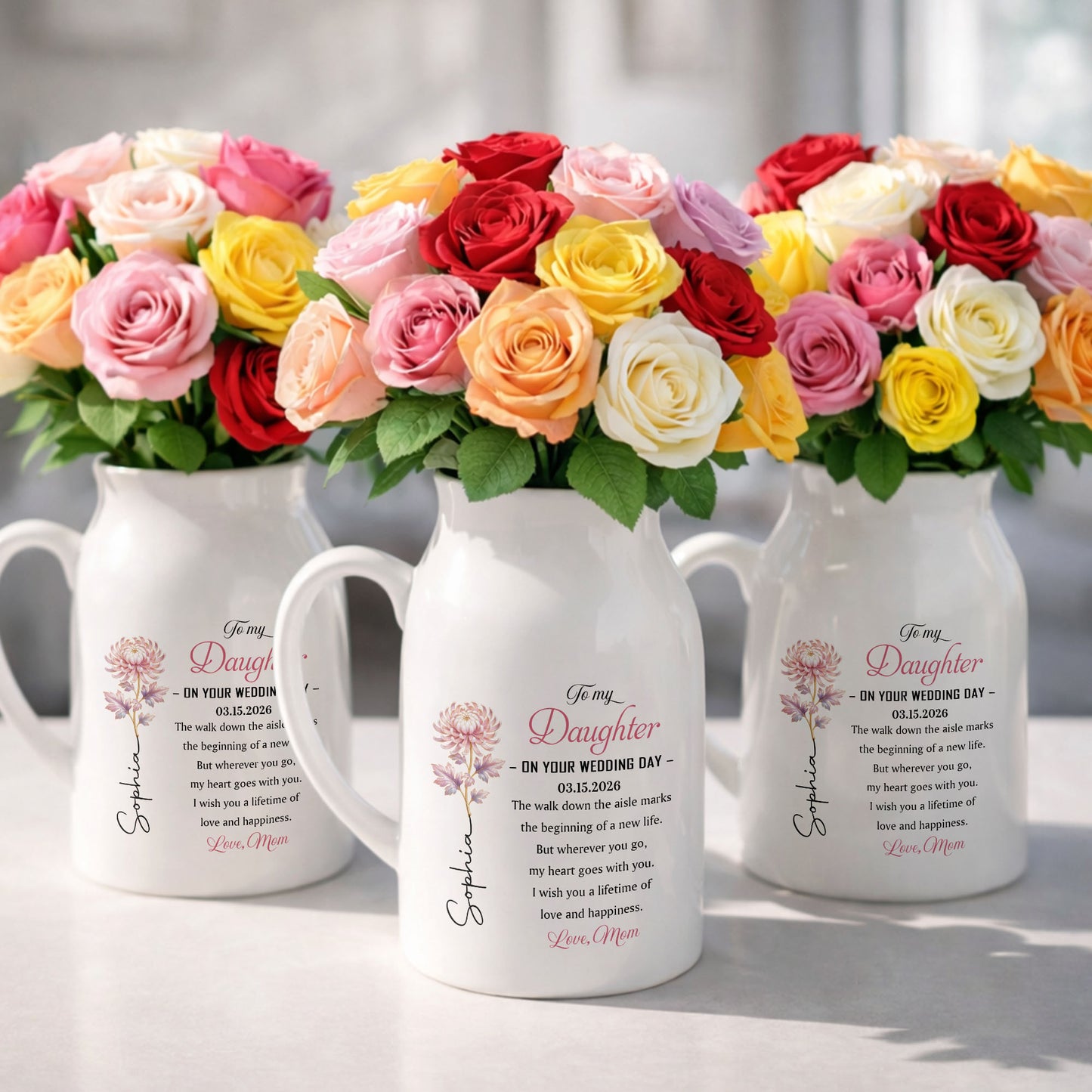 To My Daughter On Your Wedding Day Birth Month Flower - Personalized Ceramic Flower Vase - DAU354_CEV