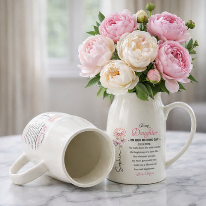 To My Daughter On Your Wedding Day Birth Month Flower - Personalized Ceramic Flower Vase - DAU354_CEV