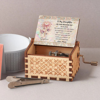 To My Daughter On Your Wedding Day Birth Month Flower Mosaic - Custom Music Box With "You Are My Sunshine" Tune - DAU354_MZB