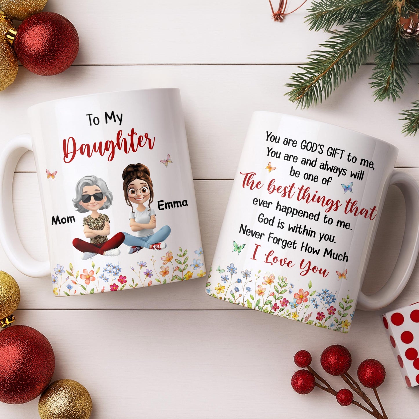 To My Daughter Floral Garden With Butterflies And Flowers - Personalized Custom Coffee Mug - DAU367_MG