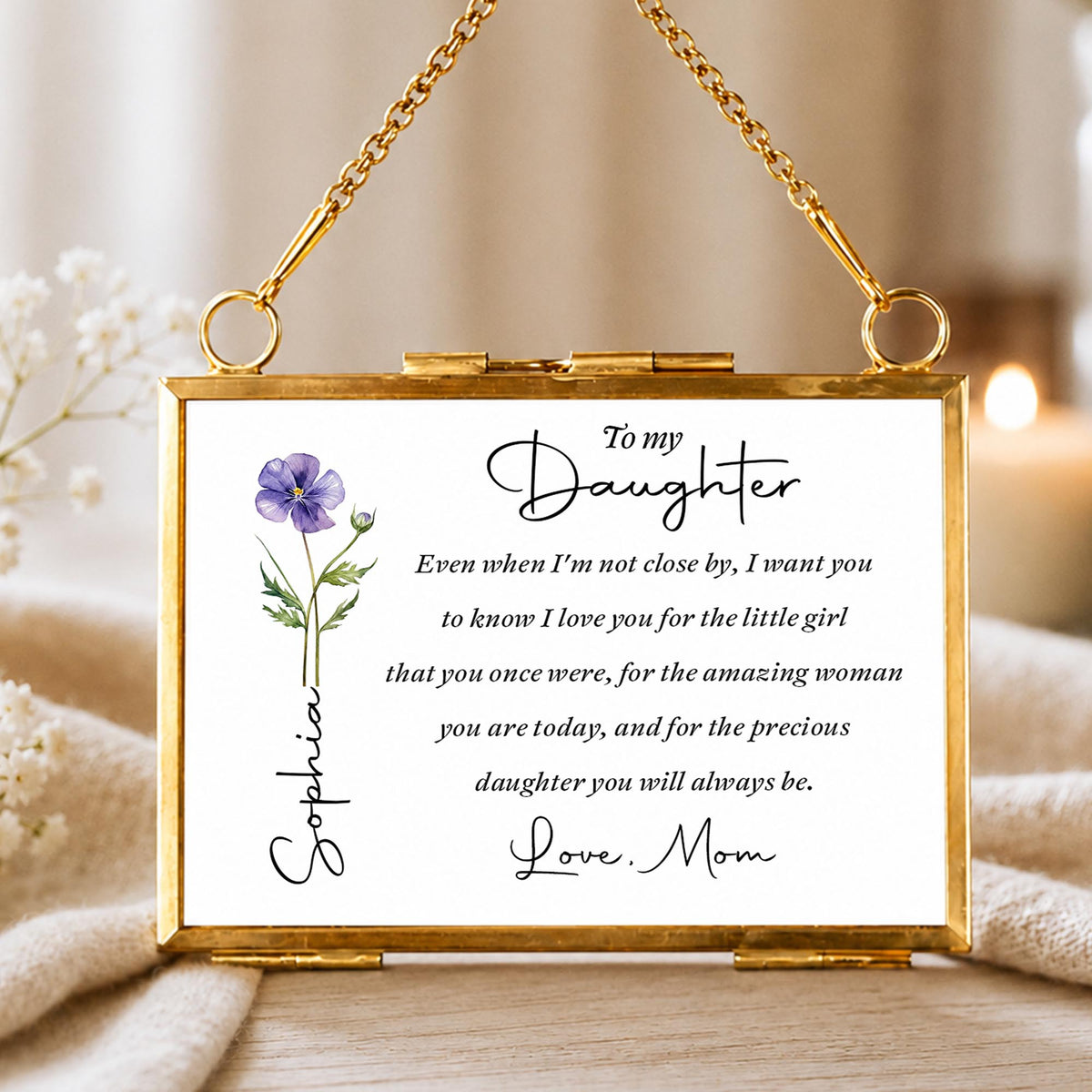 To My Daughter Even When I Am Not Close By Birth Month Flower - Personalized Metal Frame Ornament - DAU403_GOFRO