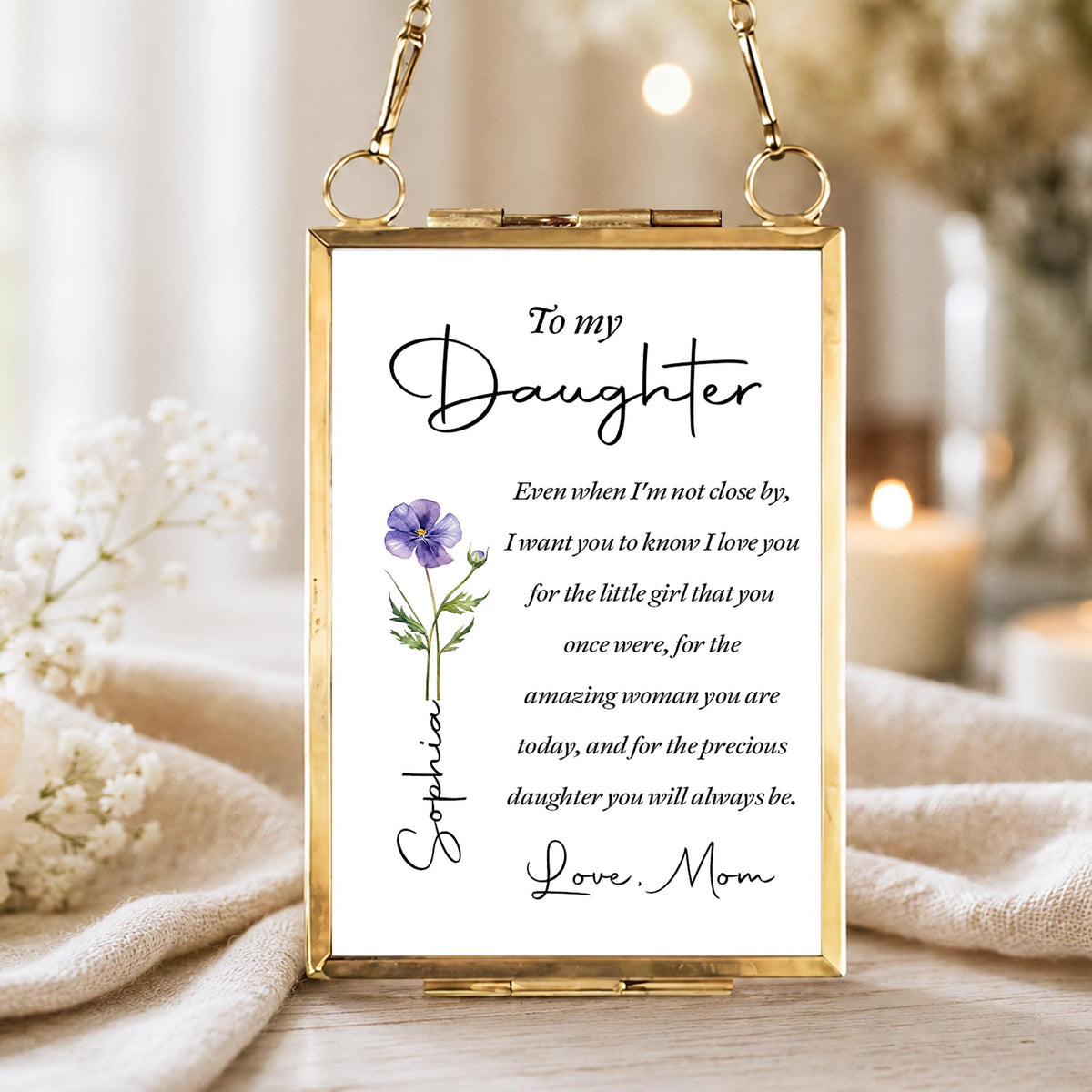 To My Daughter Even When I Am Not Close By Birth Month Flower - Personalized Metal Frame Ornament - DAU403_GOFRO