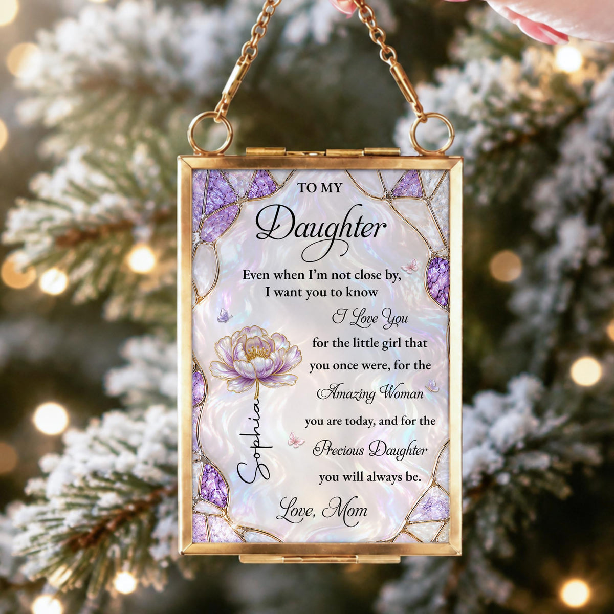 To My Daughter Amazing Woman Flower And Butterfly Stained Glass Style - Personalized Metal Frame Ornament - DAU576_GOFRO