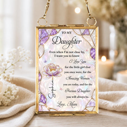 To My Daughter Amazing Woman Flower And Butterfly Stained Glass Style - Personalized Metal Frame Ornament - DAU576_GOFRO