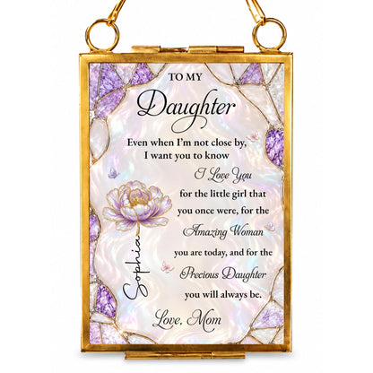 To My Daughter Amazing Woman Flower And Butterfly Stained Glass Style - Personalized Metal Frame Ornament - DAU576_GOFRO