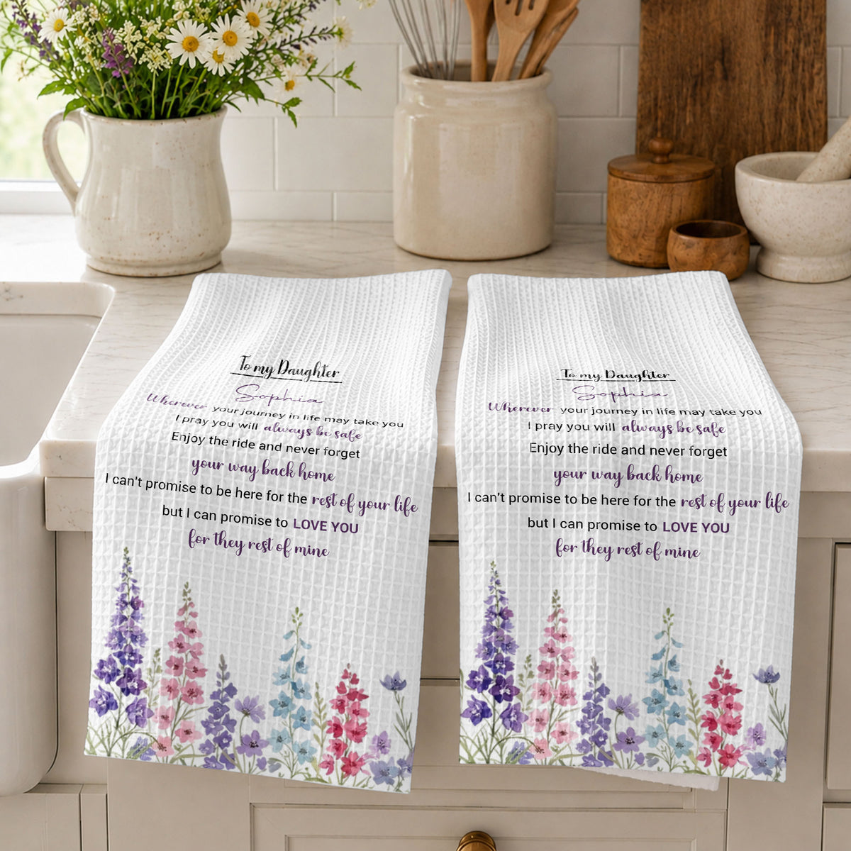 To My Daughter Wherever Your Journey Birth Flower - Personalized Kitchen Towel - DAU641_TOWL