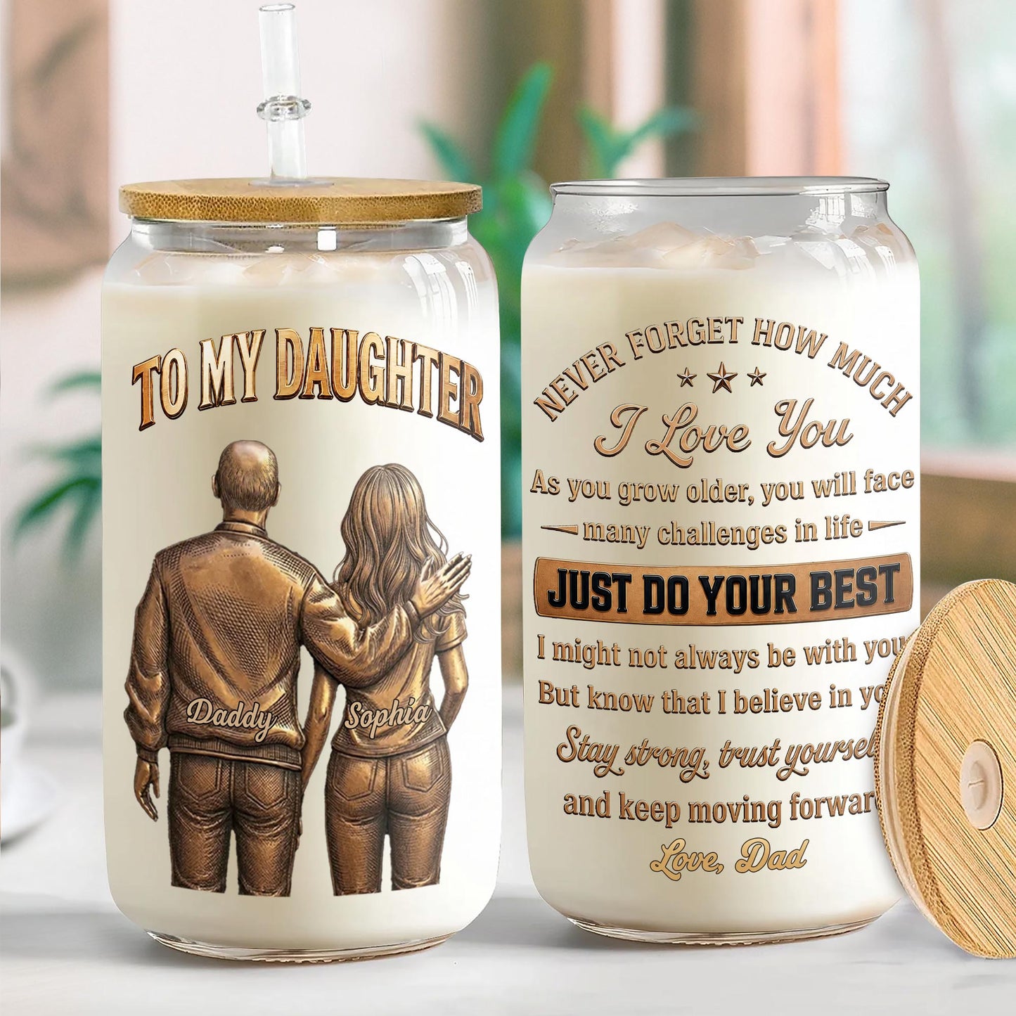 To My Daughter Never Forget How Much I Love You Dad And Daughter - Personalized Clear Glass Can - DAU643_GLACU