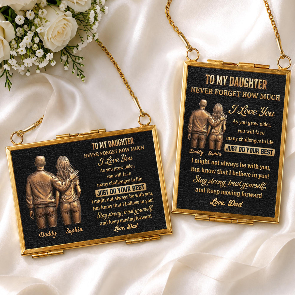 To My Daughter Never Forget How Much I Love You Father and Daughter - Personalized Metal Frame Ornament - DAU643_GOFRO