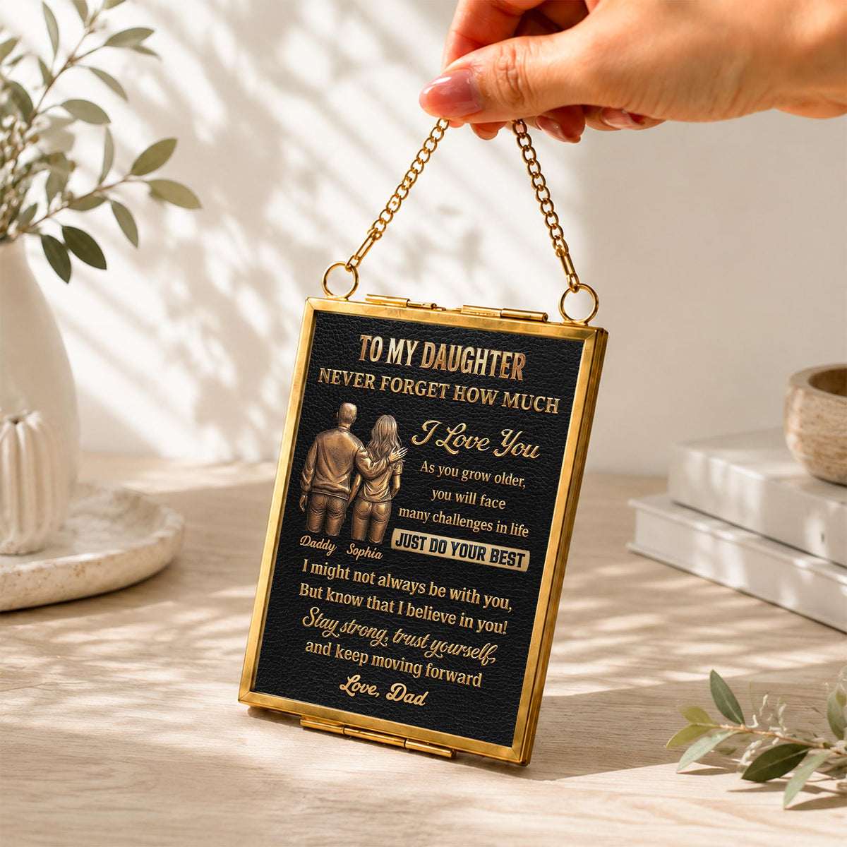 To My Daughter Never Forget How Much I Love You Father and Daughter - Personalized Metal Frame Ornament - DAU643_GOFRO
