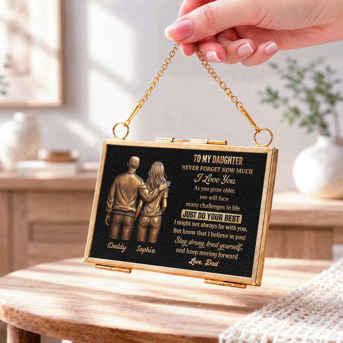 To My Daughter Never Forget How Much I Love You Father and Daughter - Personalized Metal Frame Ornament - DAU643_GOFRO